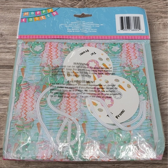 Easter Basket Bag 4 Pack Cellophane‎ 22x25 Bunny Pink Orange Blue Green w/ Tags - Picture 5 of 5